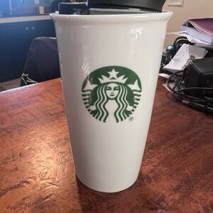 Starbucks White Ceramic 10 Oz Tumbler With Lid